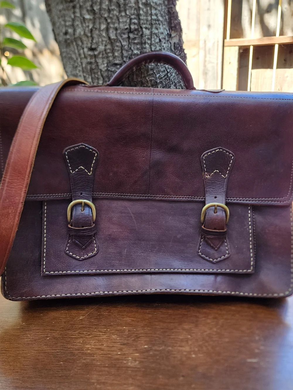 Vintage Genuine Brown Leather Messenger Satchel Briefcase Bag